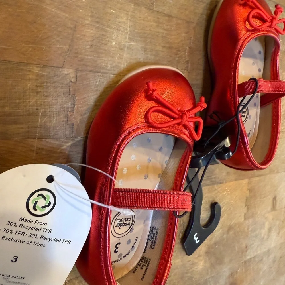 wonder nation Red Metallic Mary Jane Ballet Flats with Bow Toddler Sz 3 New